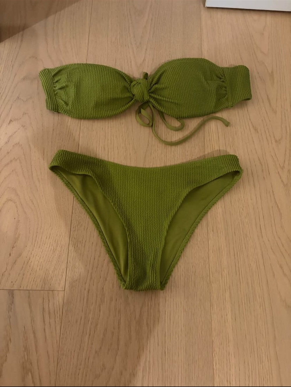 H&M Olive Green Textured Bandeau Bikini Set